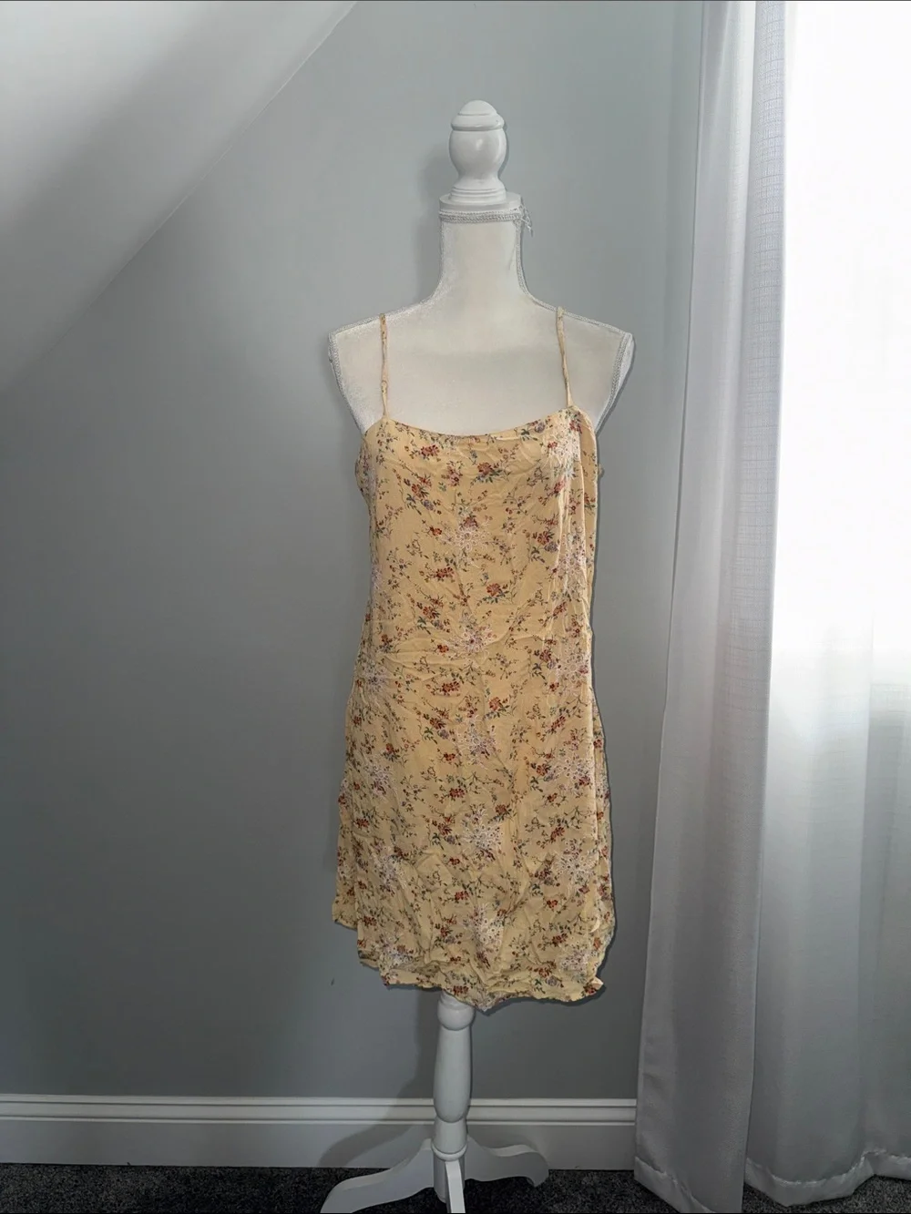 American Eagle Outfitters Yellow Floral Slip Dress with Thin Straps